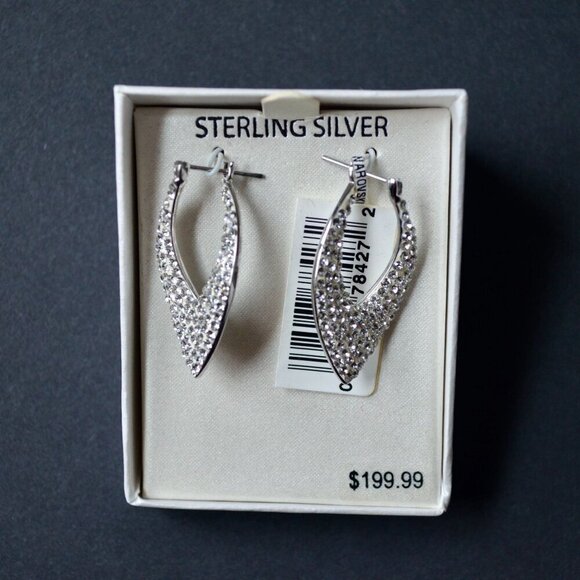 Sterling Silver Polished Diamond Shape Hoop Tanzanite Earrings - Picture 1 of 5